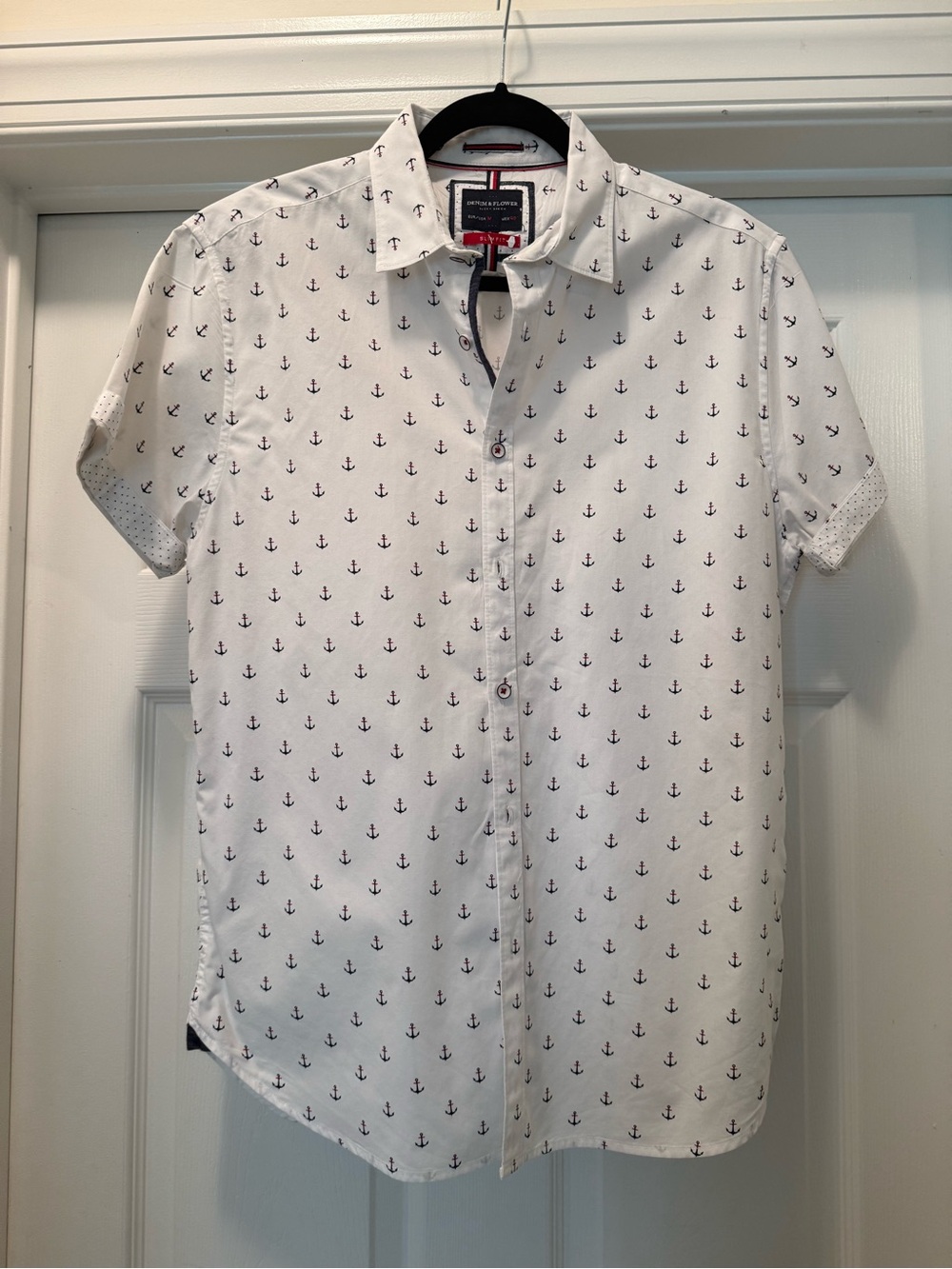 Men's White Short-Sleeve Anchor Print Shirt